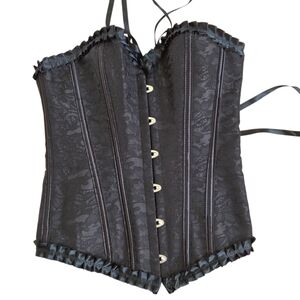 Lace Up Jacquard Corset Black Small